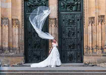 A bride standing in a church in Nikolaev Ukraine